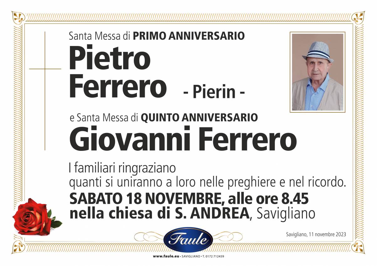 Anniversario Pietro Ferrero e Giovanni Ferrero Onoranze funebri Faule