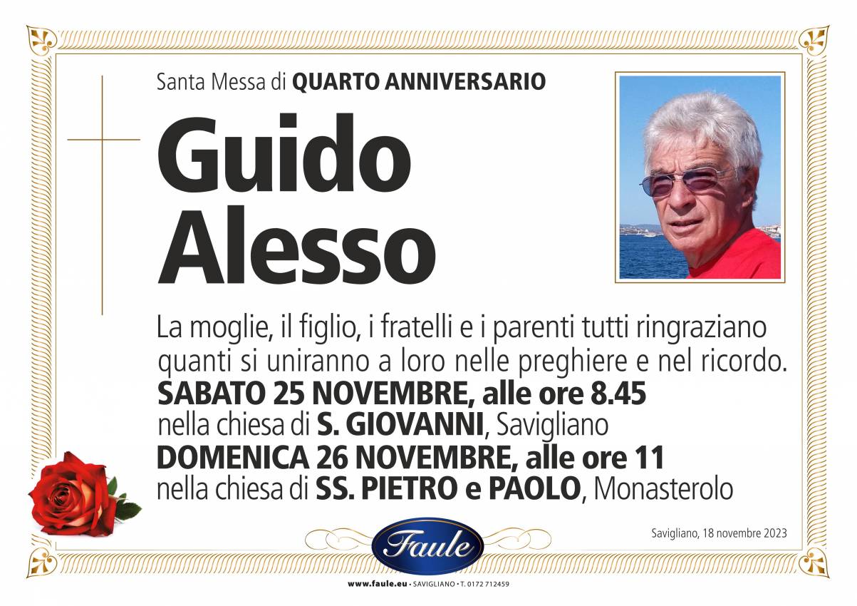Anniversario Guido Alesso Onoranze funebri Faule