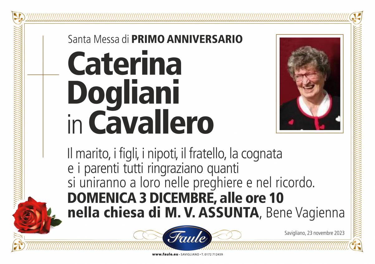 Anniversario Caterina Dogliani in Cavallero Onoranze funebri Faule