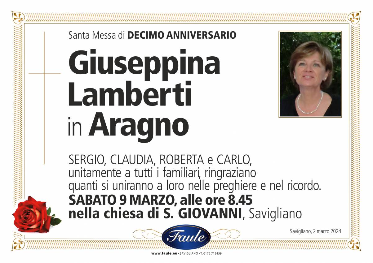 Anniversario Giuseppina Lamberti in Aragno Onoranze funebri Faule
