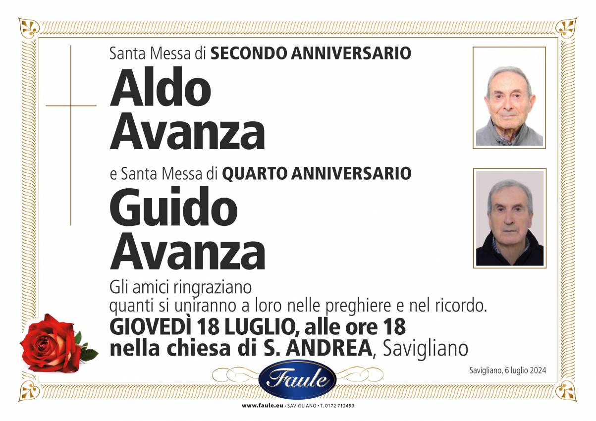 Anniversario Aldo e Guido Avanza Onoranze funebri Faule
