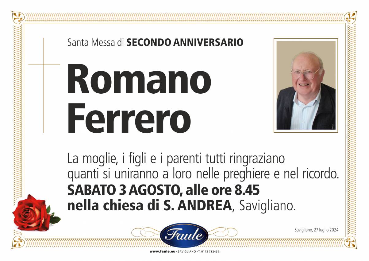 Anniversario Romano Ferrero Onoranze funebri Faule