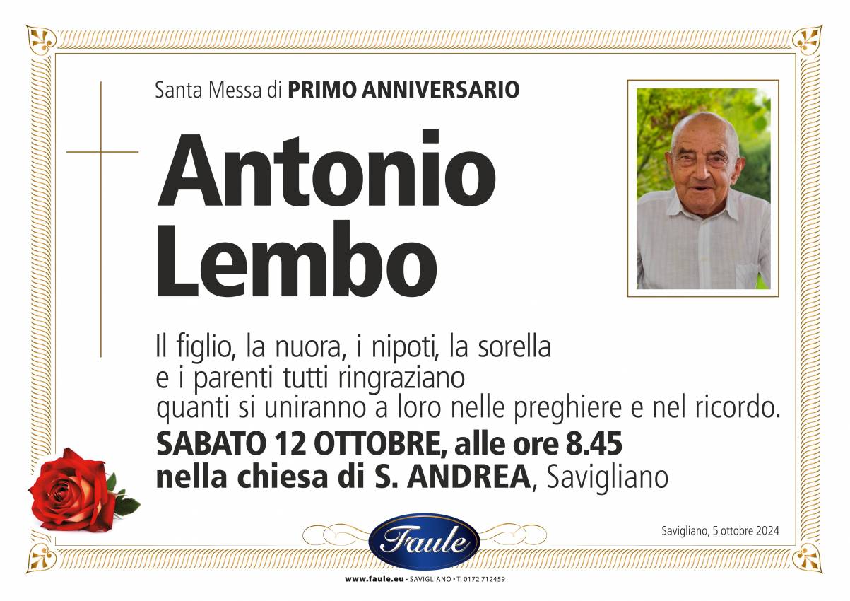 Anniversario Antonio Lembo Onoranze funebri Faule