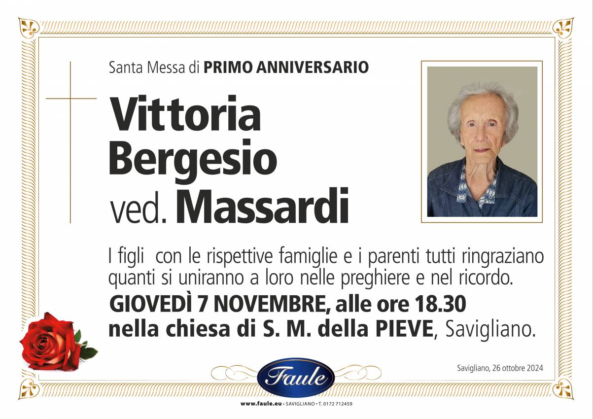 Anniversario Vittoria Bergesio ved. Massardi Onoranze funebri Faule