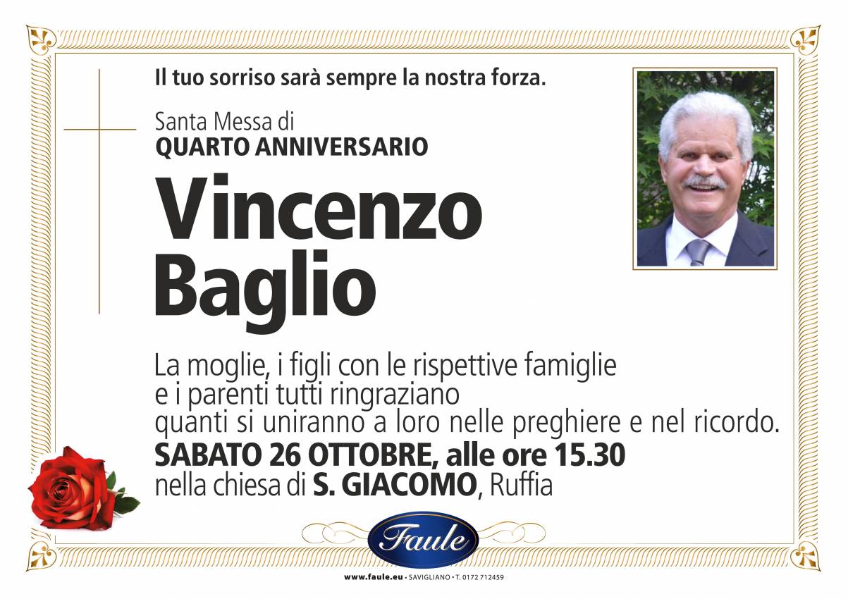 Anniversario Vincenzo Baglio Onoranze funebri Faule