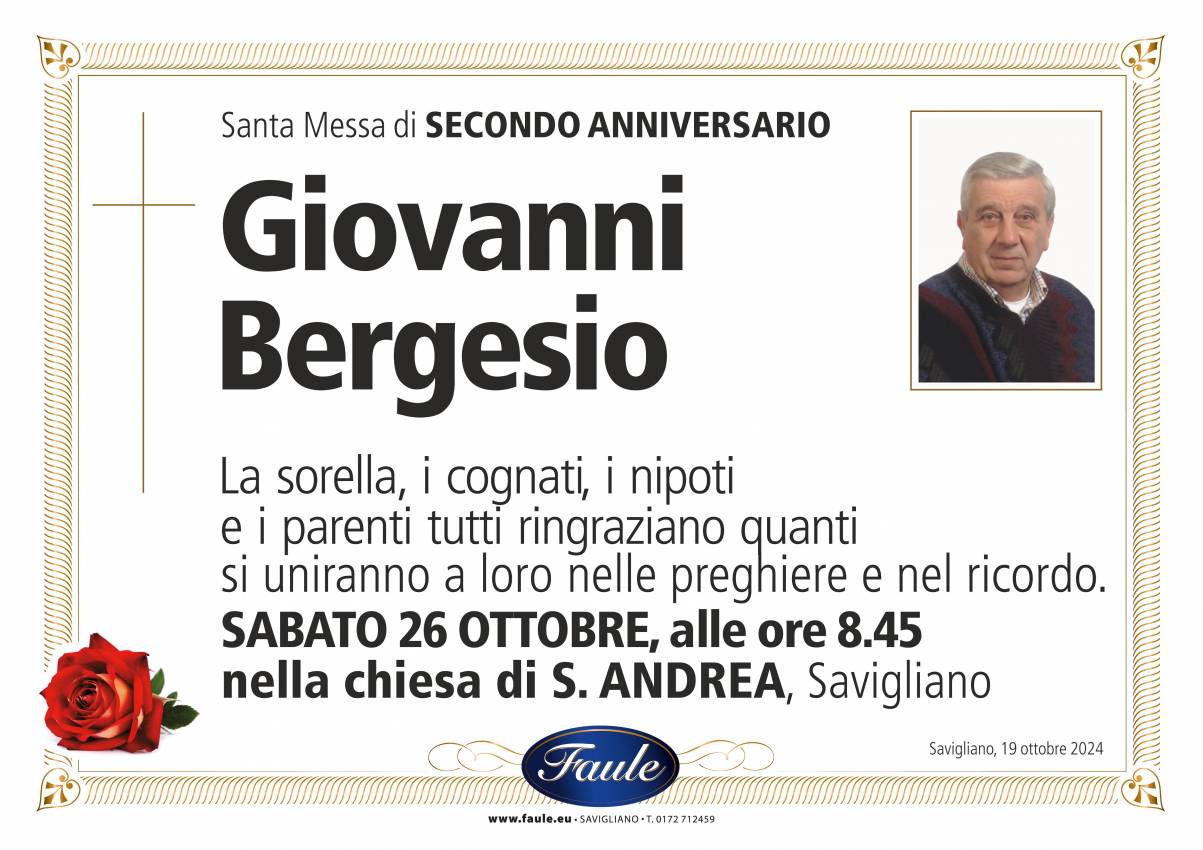 Anniversario Giovanni Bergesio Onoranze funebri Faule