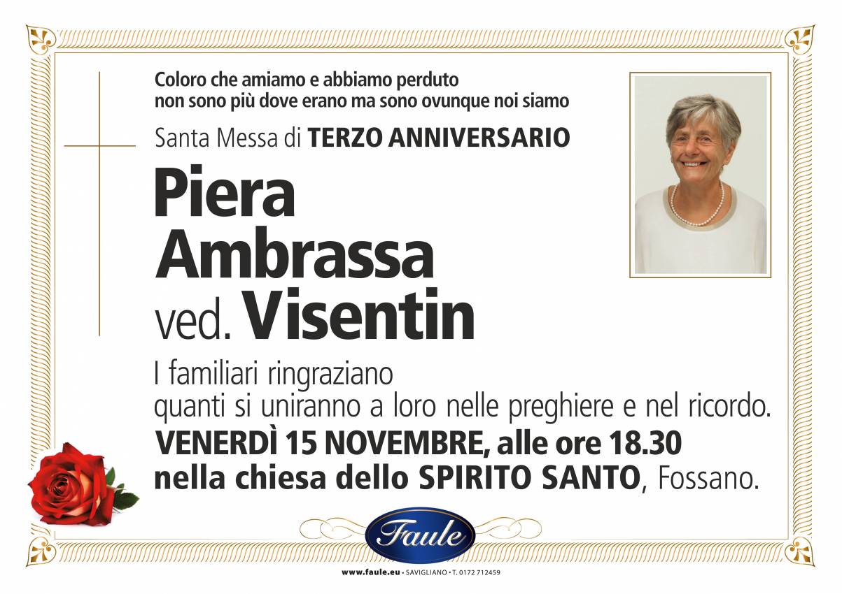 Anniversario Piera Ambrassa ved. Visentin Onoranze funebri Faule