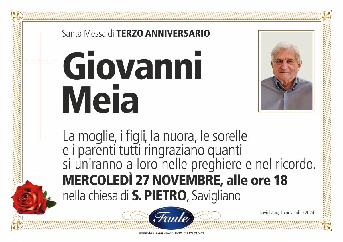 Anniversario Giovanni Meia Onoranze funebri Faule