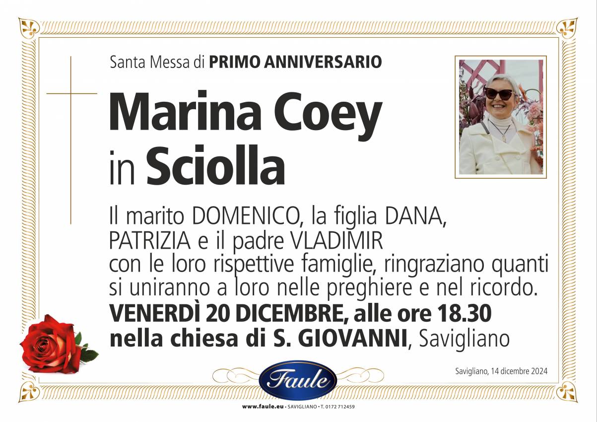 Anniversario Marina Coey in Sciolla Onoranze funebri Faule