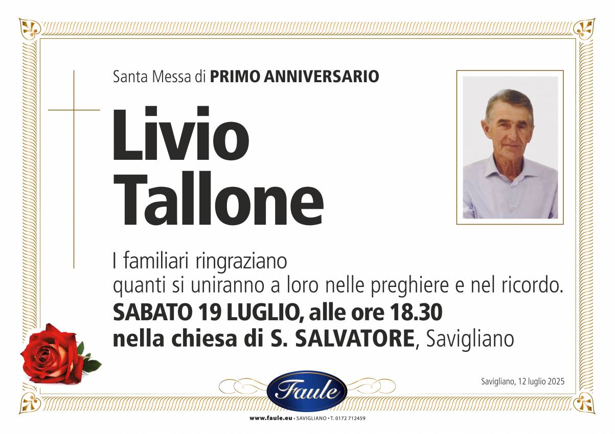 Anniversario Livio Tallone Onoranze funebri Faule