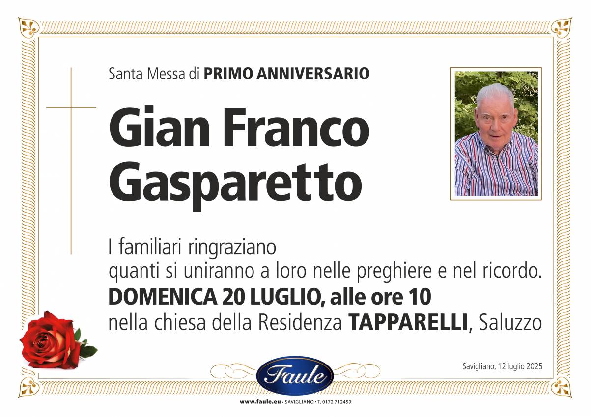 Anniversario Gian Franco Gasparetto Onoranze funebri Faule