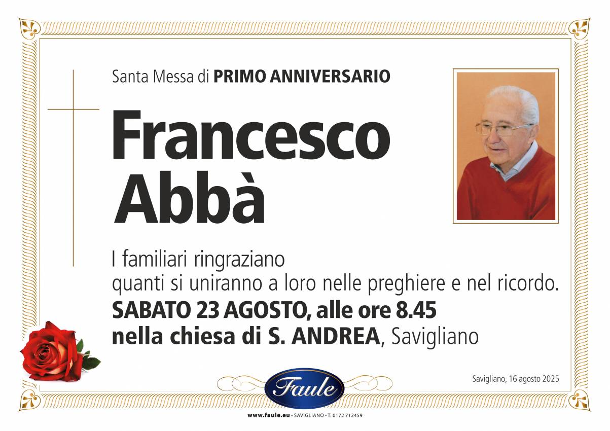 Anniversario Francesco Abbà Onoranze funebri Faule