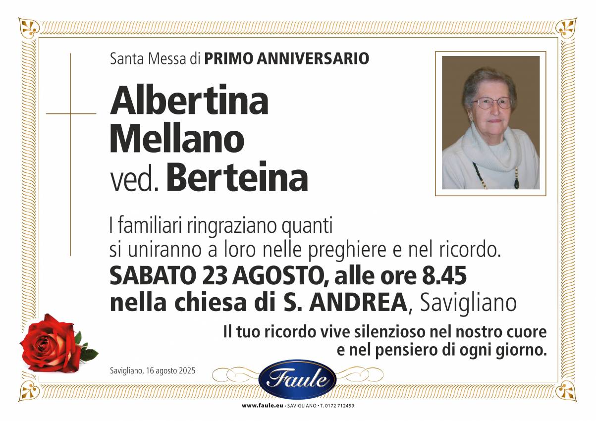 Anniversario Albertina Mellano ved. Berteina Onoranze funebri Faule