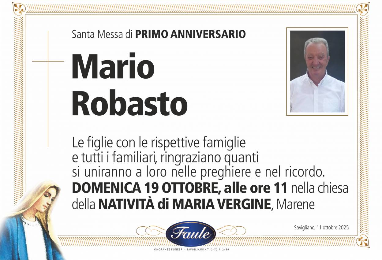 Anniversario Mario Robasto Onoranze funebri Faule