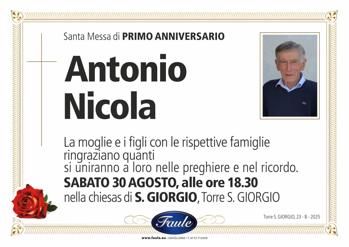 Anniversario Antonio Nicola Onoranze funebri Faule