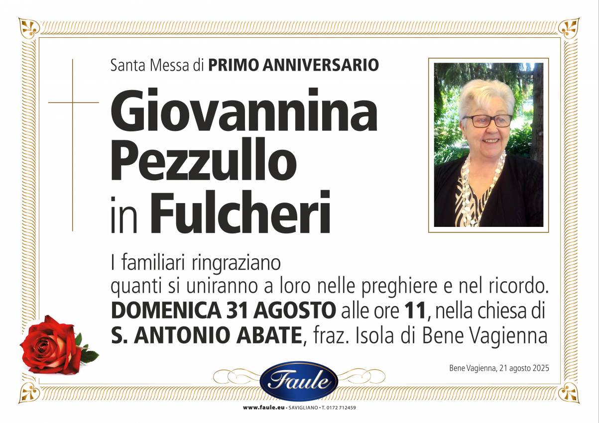 Anniversario Giovannina Pezzullo in Fulcheri Onoranze funebri Faule