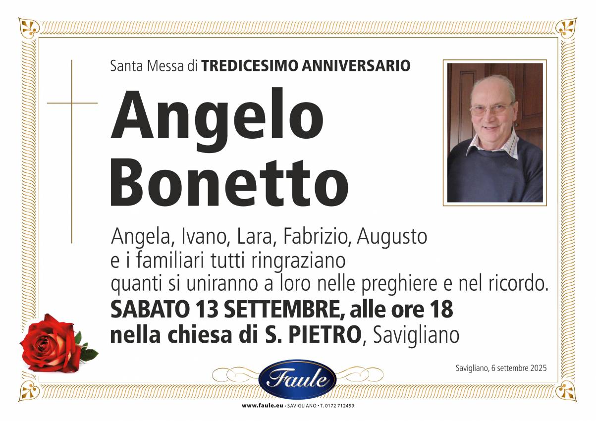 Anniversario Angelo Bonetto Onoranze funebri Faule