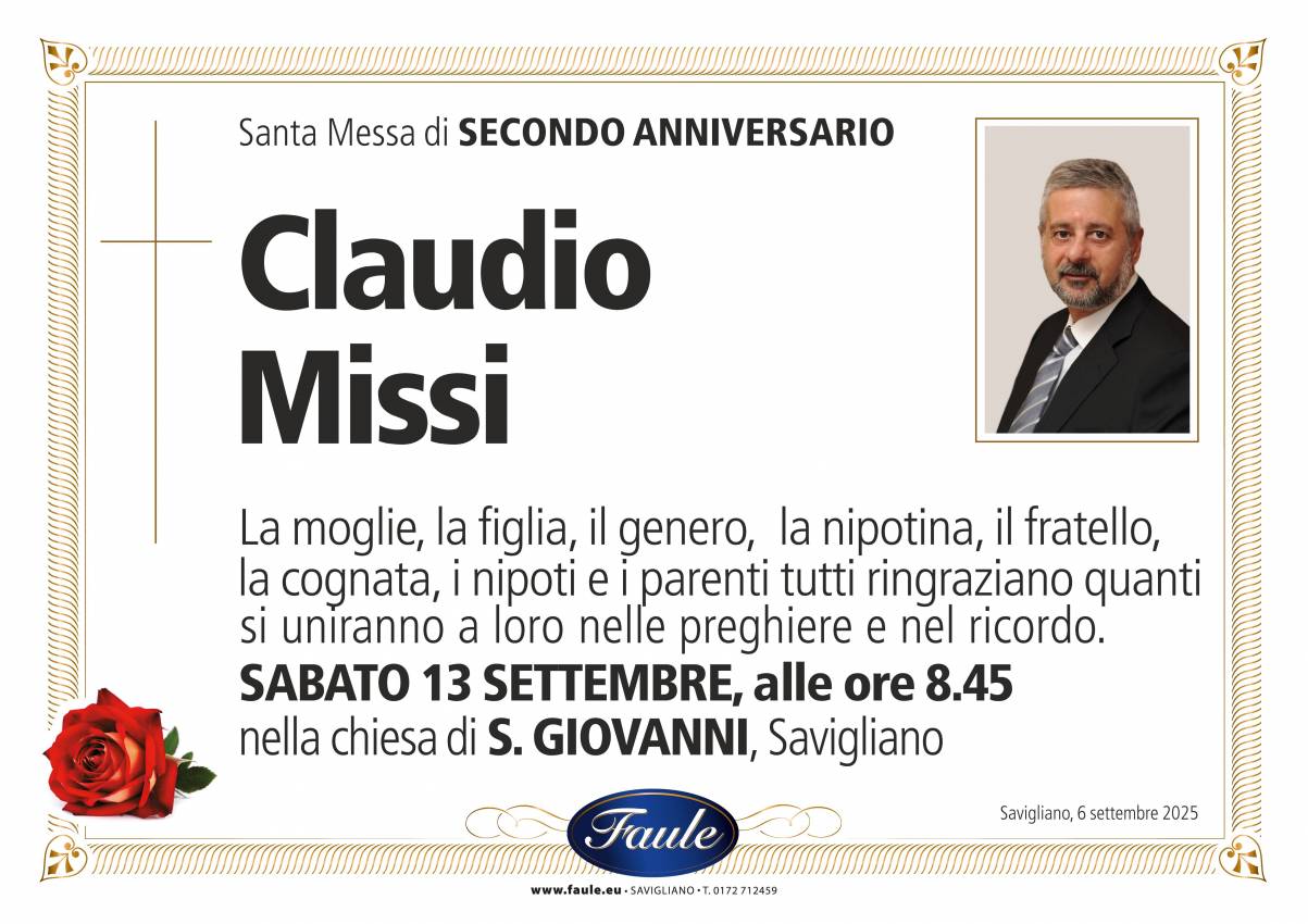 Anniversario Claudio Missi Onoranze funebri Faule
