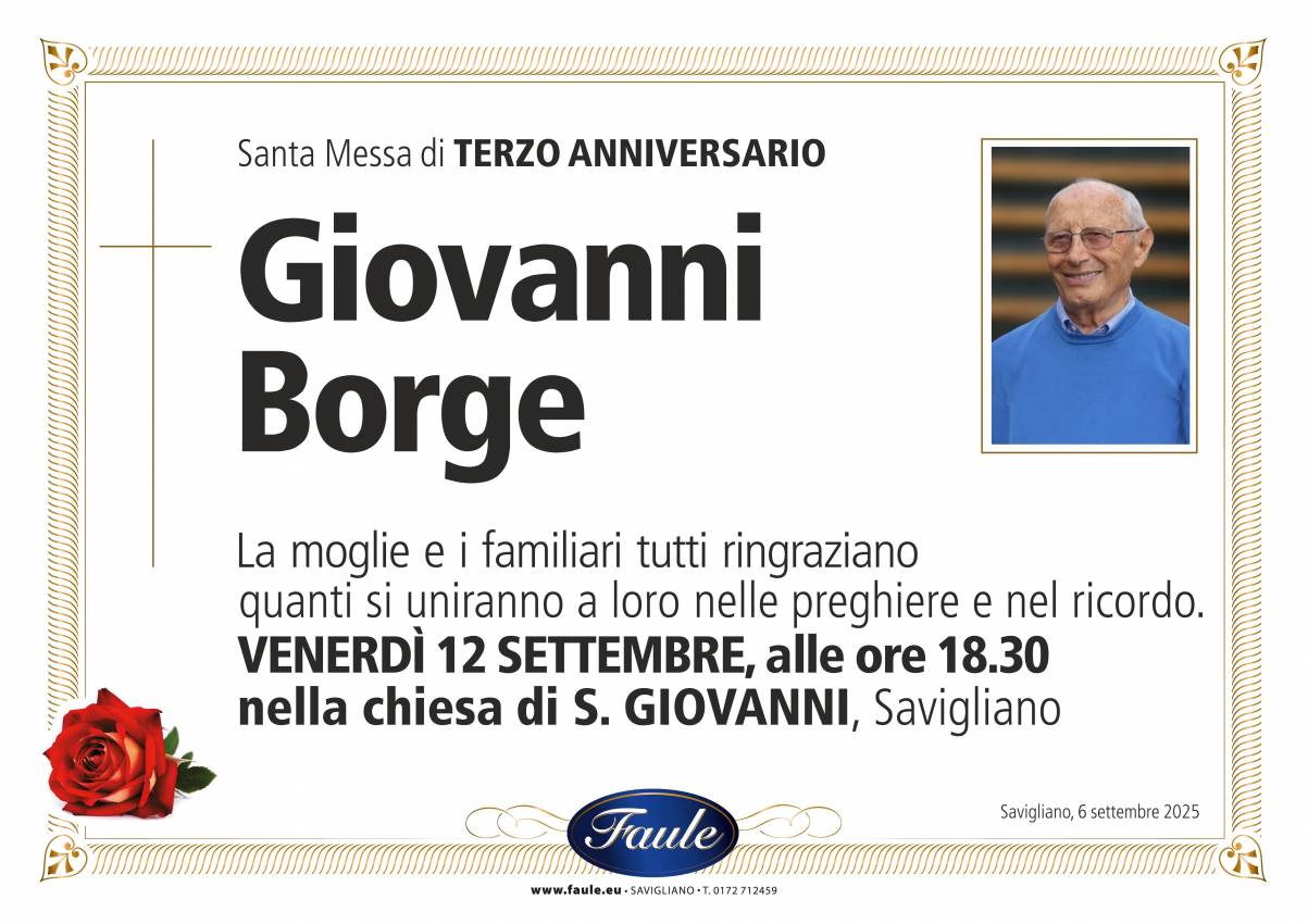 Anniversario Giovanni Borge Onoranze funebri Faule