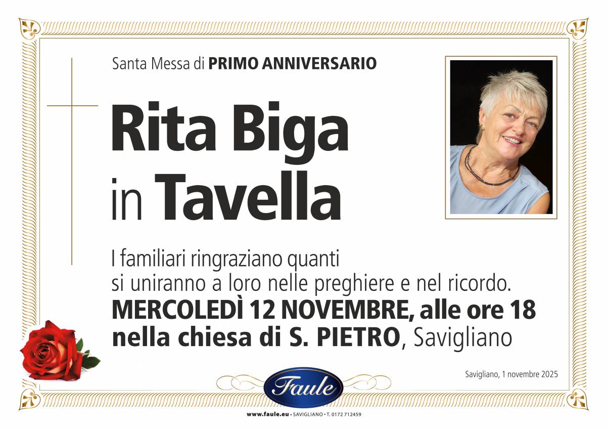 Anniversario Rita Biga in Tavella Onoranze funebri Faule
