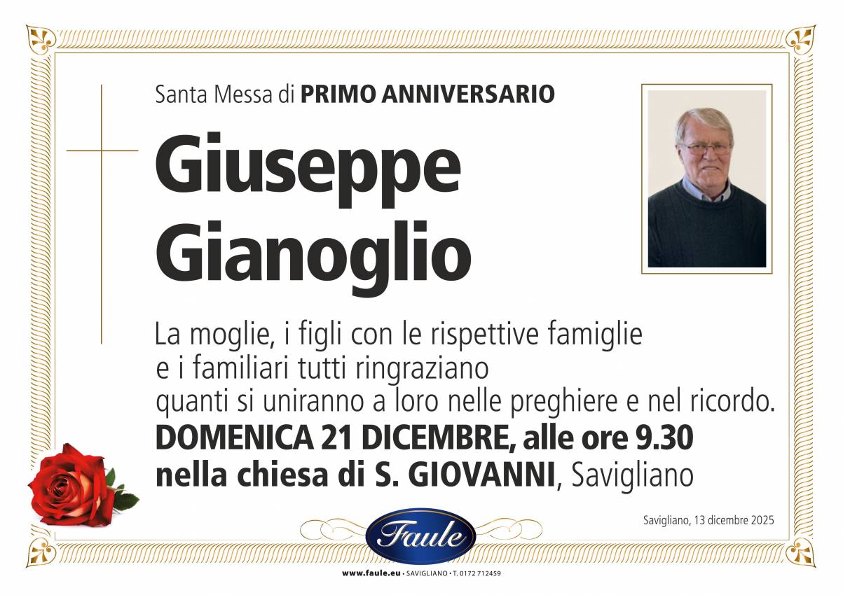 Anniversario Giuseppe Gianoglio Onoranze funebri Faule