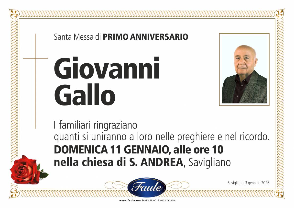 Anniversario Giovanni Gallo Onoranze funebri Faule