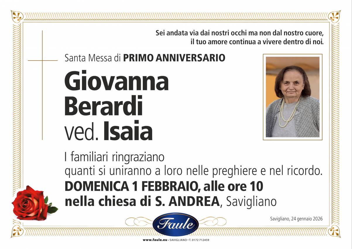 Anniversario Giovanna Berardi ved. Isaia Onoranze funebri Faule