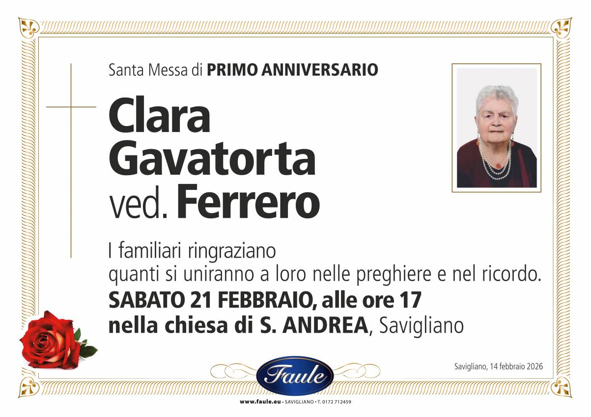 Anniversario Clara Gavatorta ved. Ferrero Onoranze funebri Faule