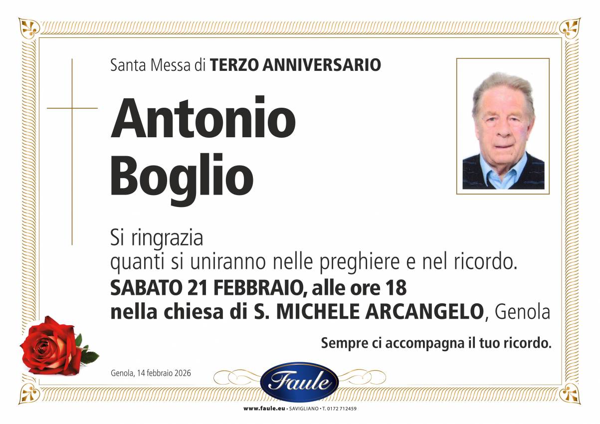 Anniversario Antonio Boglio Onoranze funebri Faule