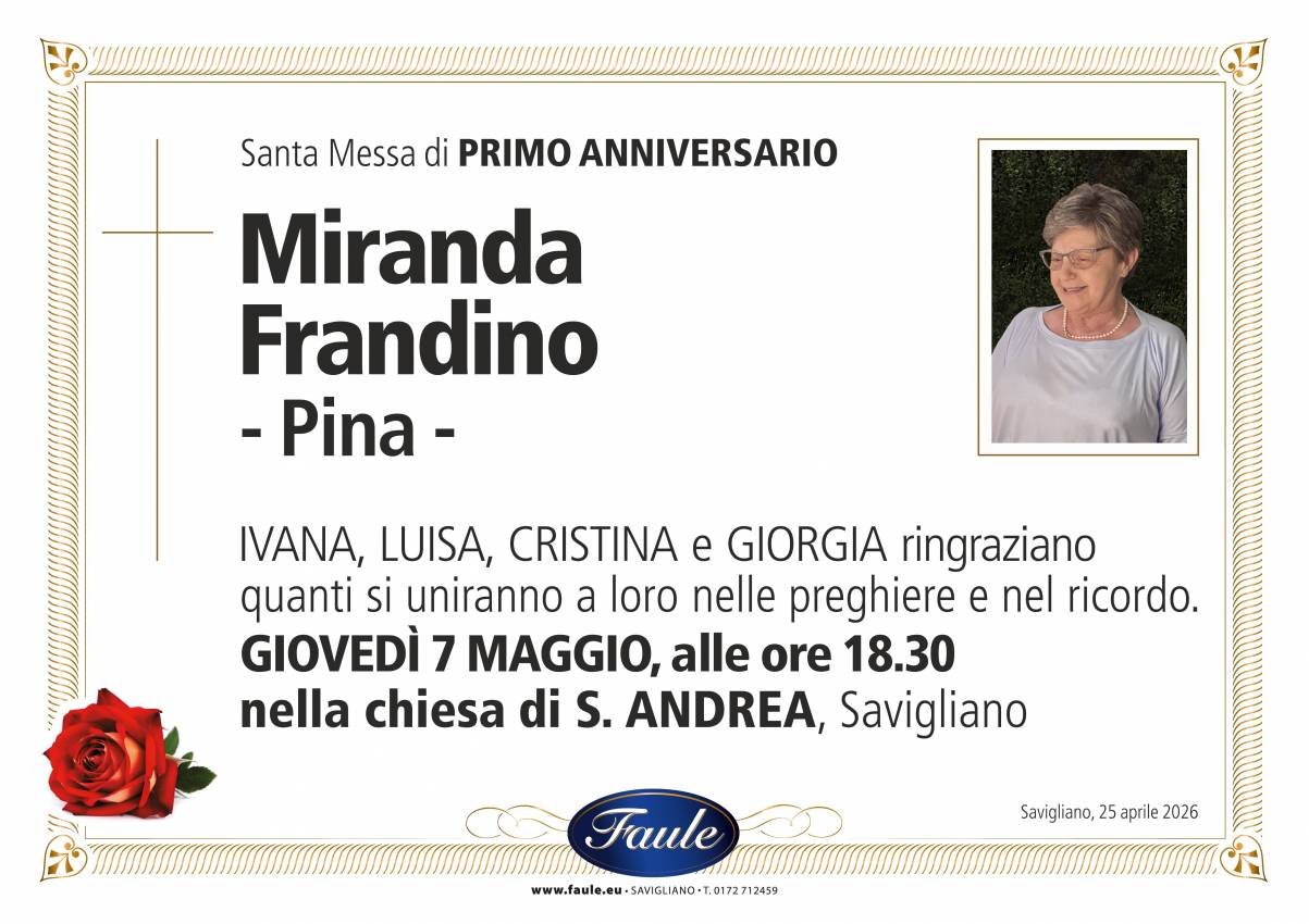 Anniversario Miranda Frandino Onoranze funebri Faule