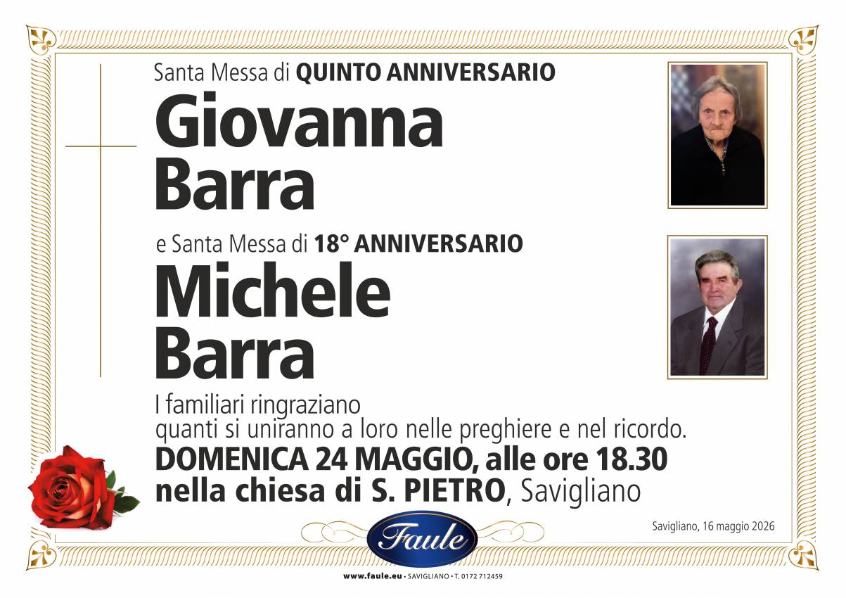 Anniversario fam. Barra Onoranze funebri Faule