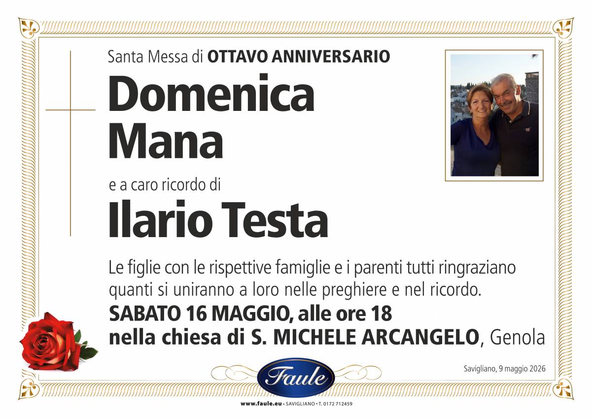 Anniversario Domenica Mana e Ilario Testa Onoranze funebri Faule