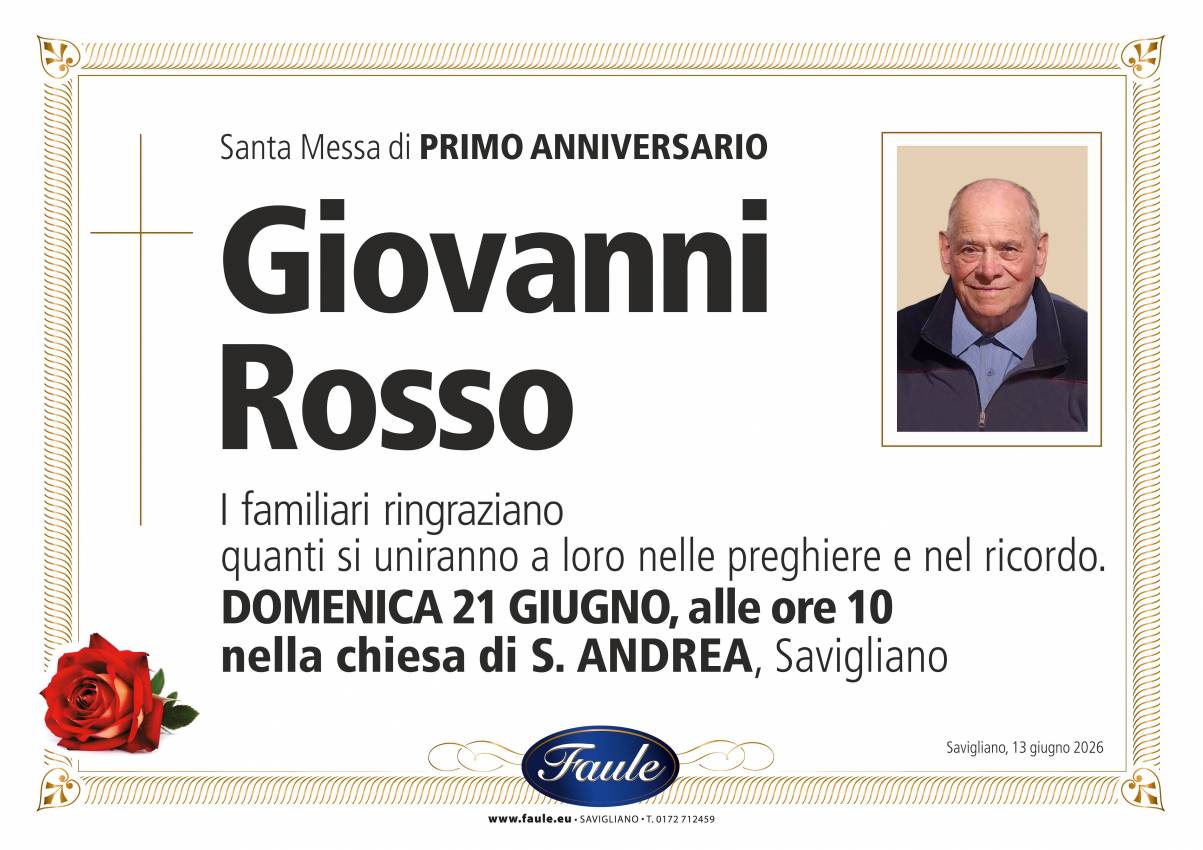 Anniversario Giovanni Rosso Onoranze funebri Faule