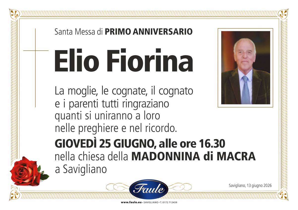 Anniversario Elio Fiorina Onoranze funebri Faule