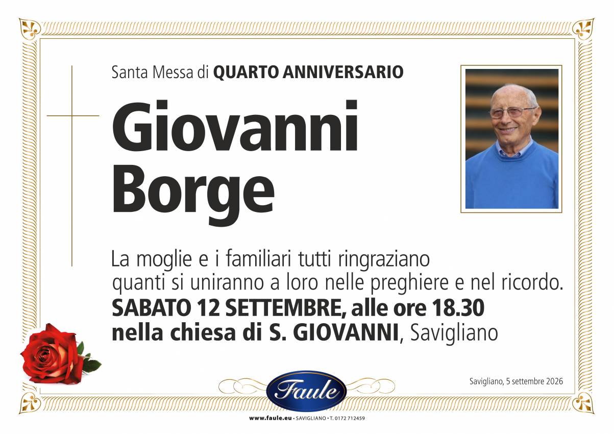 Anniversario Giovanni Borge Onoranze funebri Faule