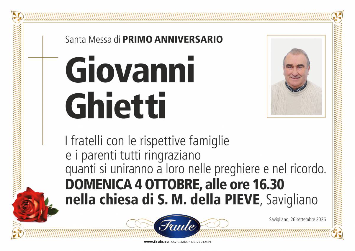 Anniversario Giovanni Ghietti Onoranze funebri Faule