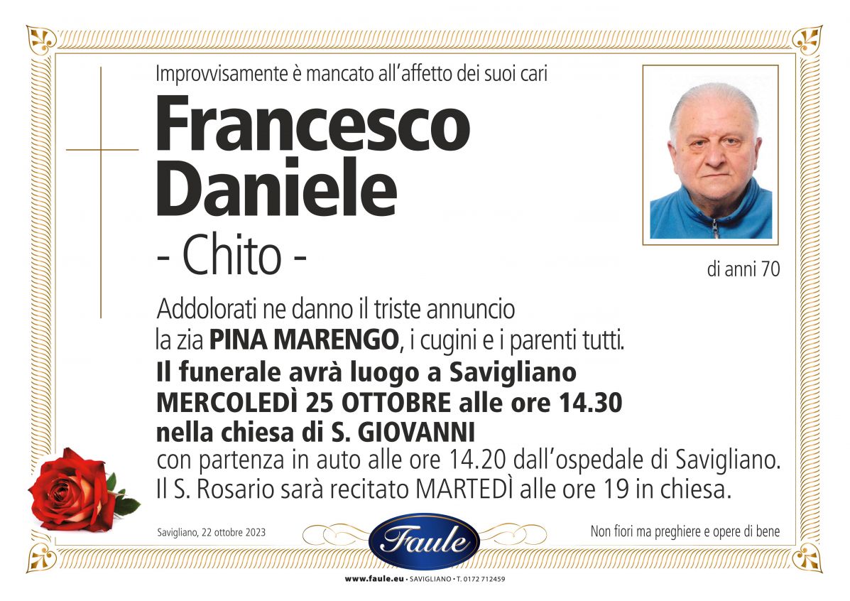 Lutto Francesco Daniele - Chito - Onoranze funebri Faule