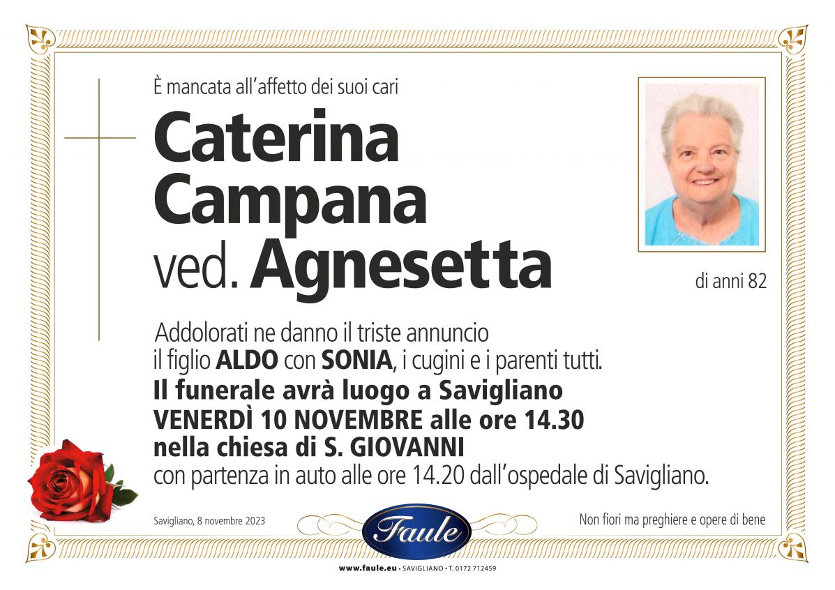 Lutto Caterina Campana ved. Agnesetta Onoranze funebri Faule