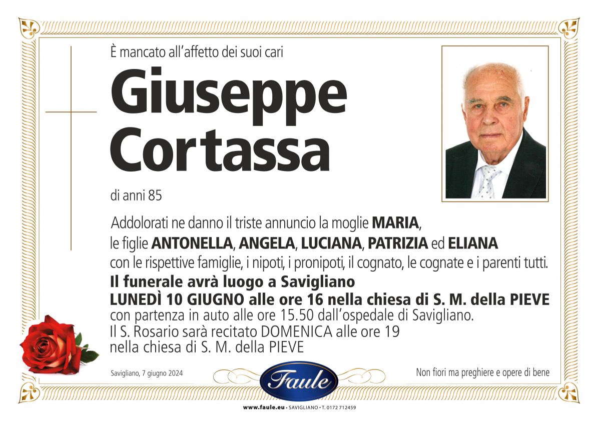 Lutto Giuseppe Cortassa Onoranze funebri Faule