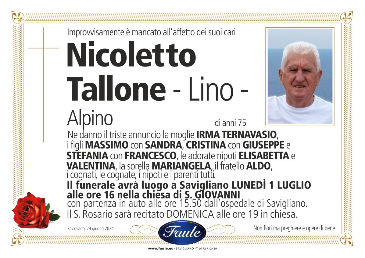 Lutto Nicoletto Tallone Onoranze funebri Faule