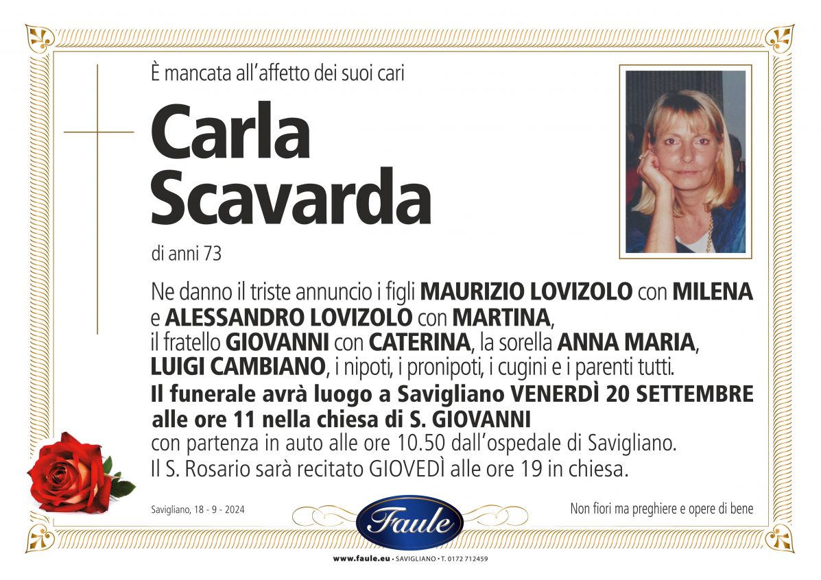 Lutto Carla Scavarda Onoranze funebri Faule