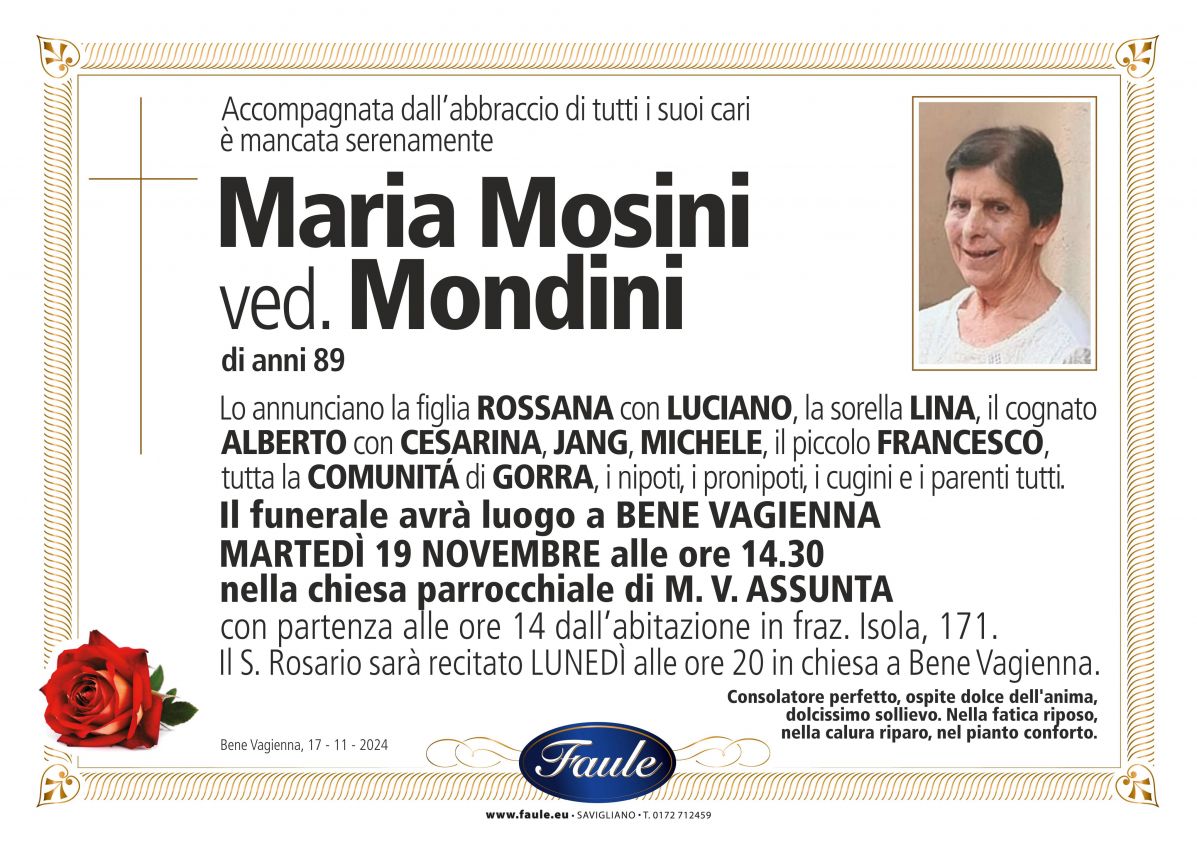 Lutto Maria Mosini ved. Mondini Onoranze funebri Faule