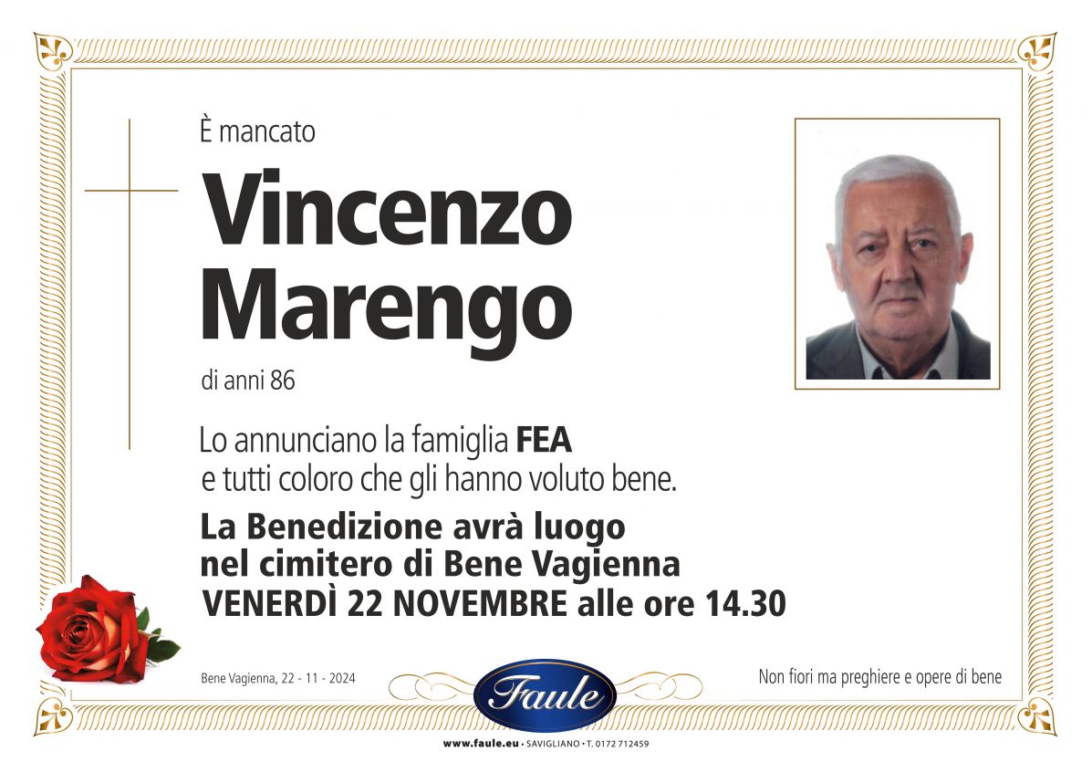 Lutto Vincenzo Marengo Onoranze funebri Faule