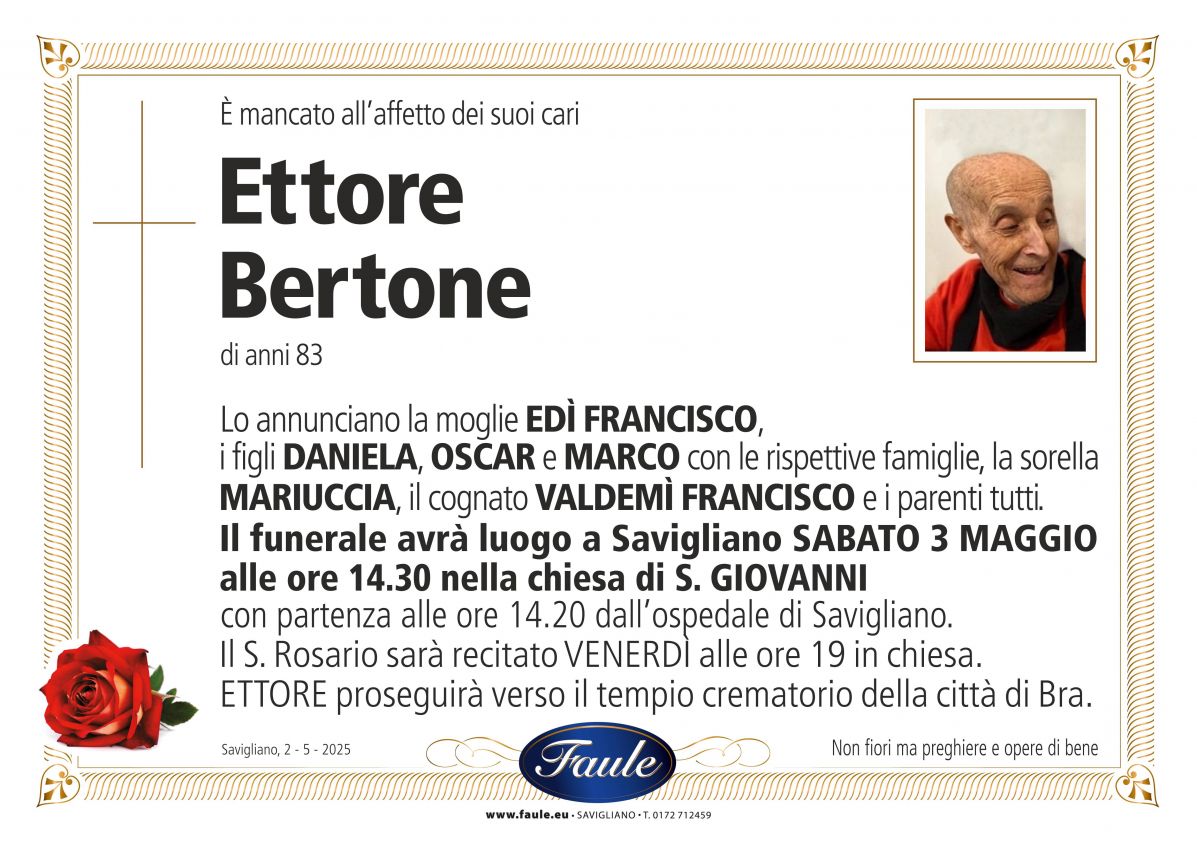 Lutto Ettore Bertone Onoranze funebri Faule