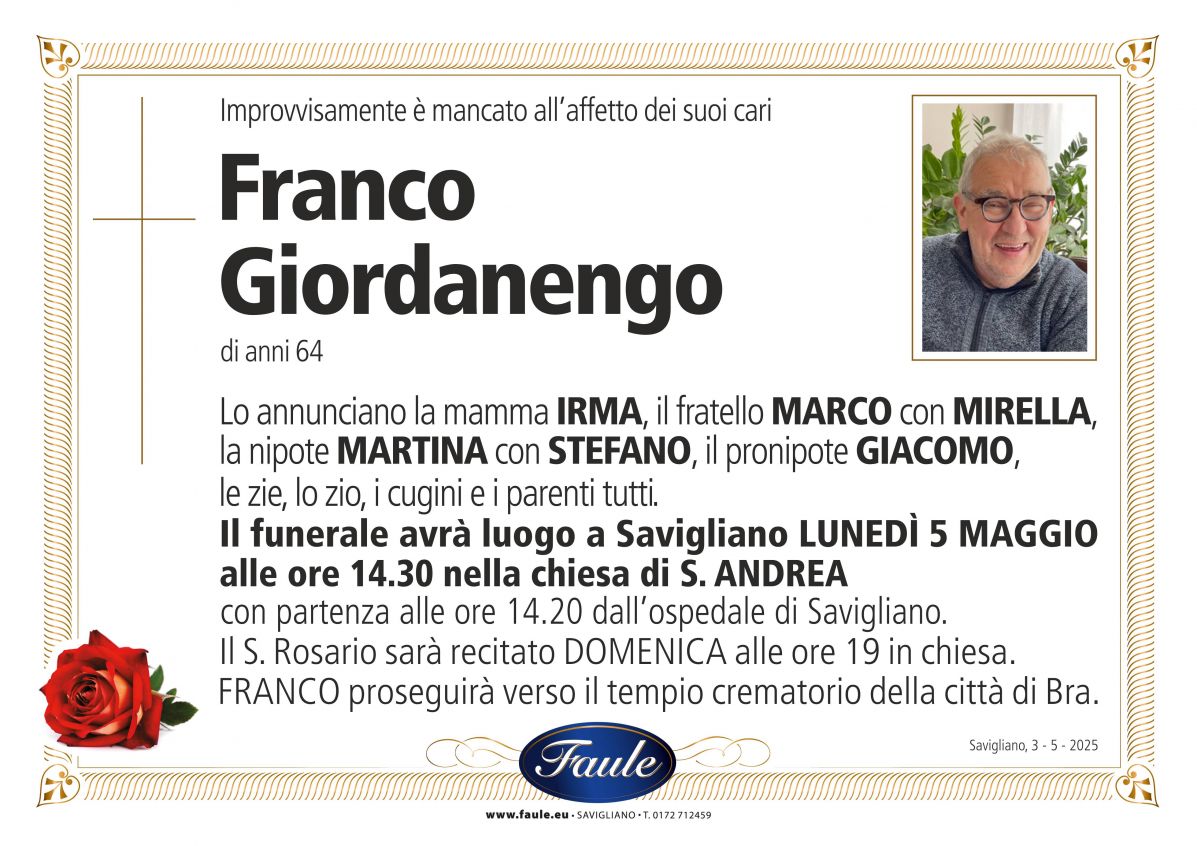 Lutto Franco Giordanengo Onoranze funebri Faule