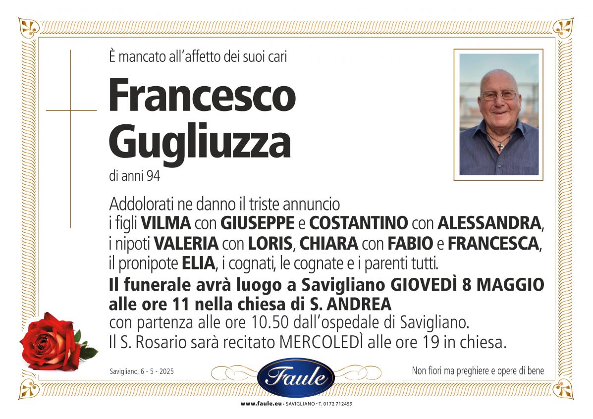 Lutto Francesco Gugliuzza Onoranze funebri Faule