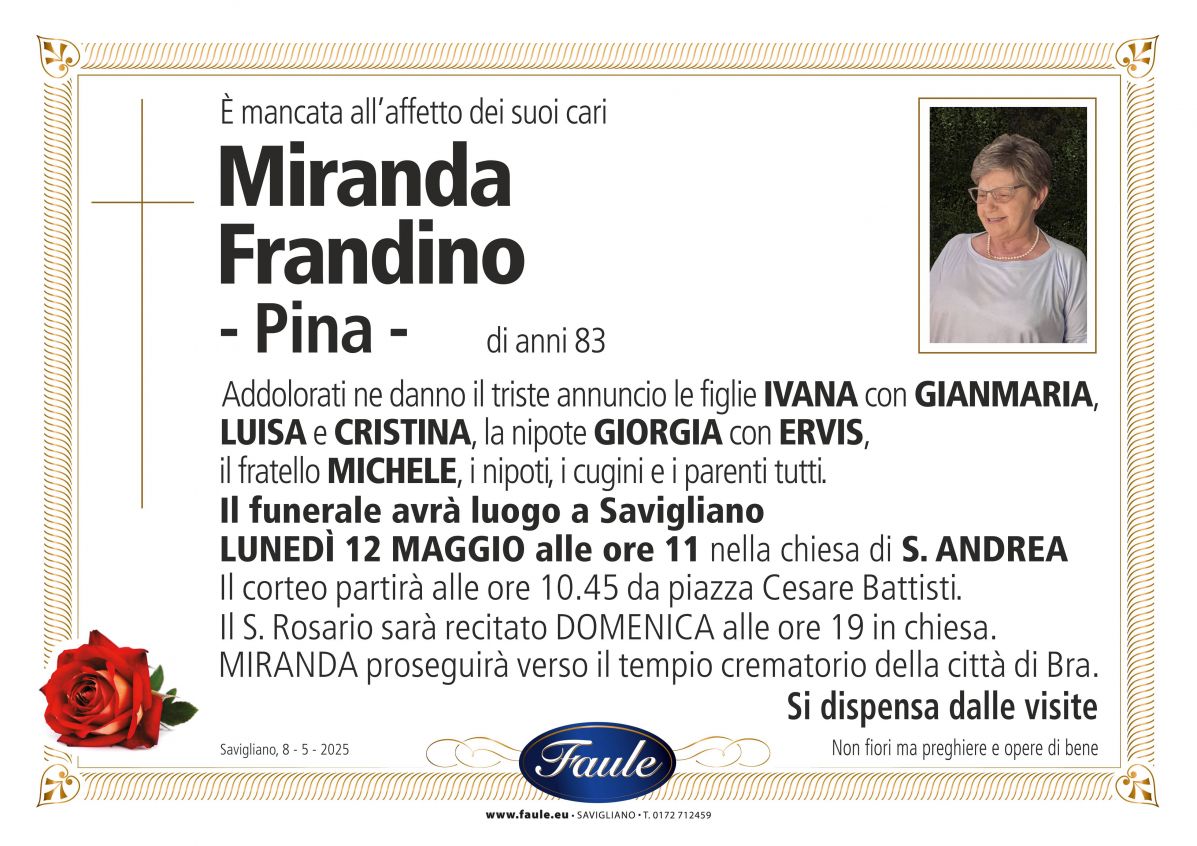 Lutto Miranda Frandino Onoranze funebri Faule