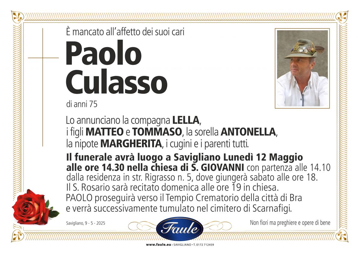 Lutto Paolo Culasso Onoranze funebri Faule