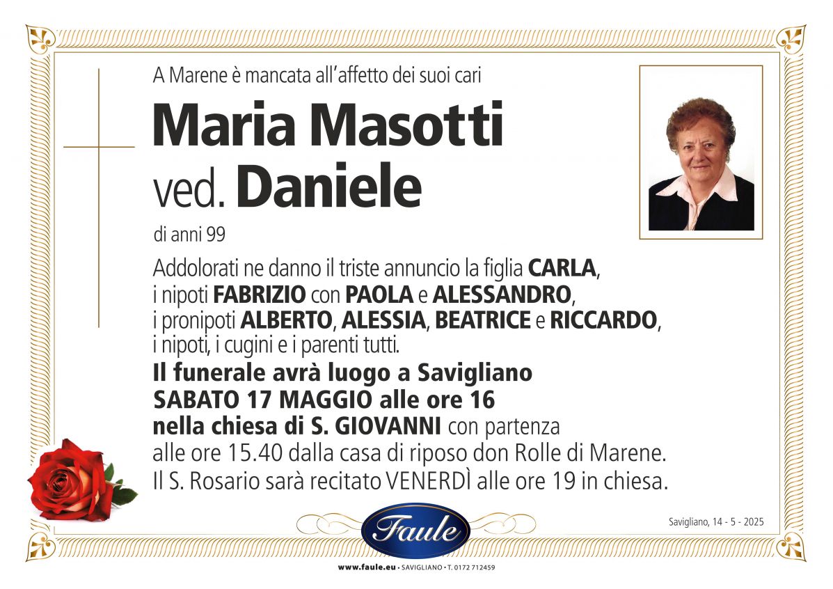 Lutto Maria Masotti ved. Daniele Onoranze funebri Faule