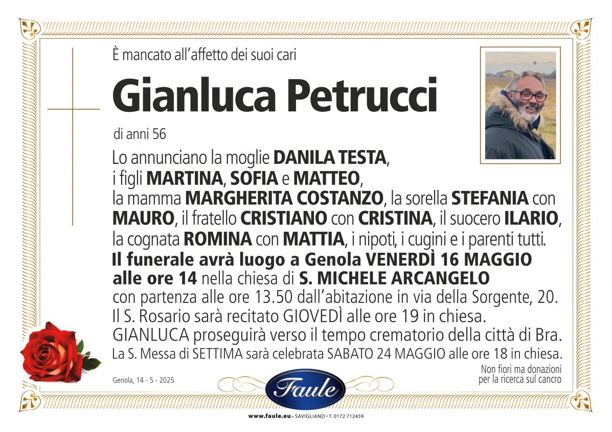 Lutto Gianluca Petrucci Onoranze funebri Faule